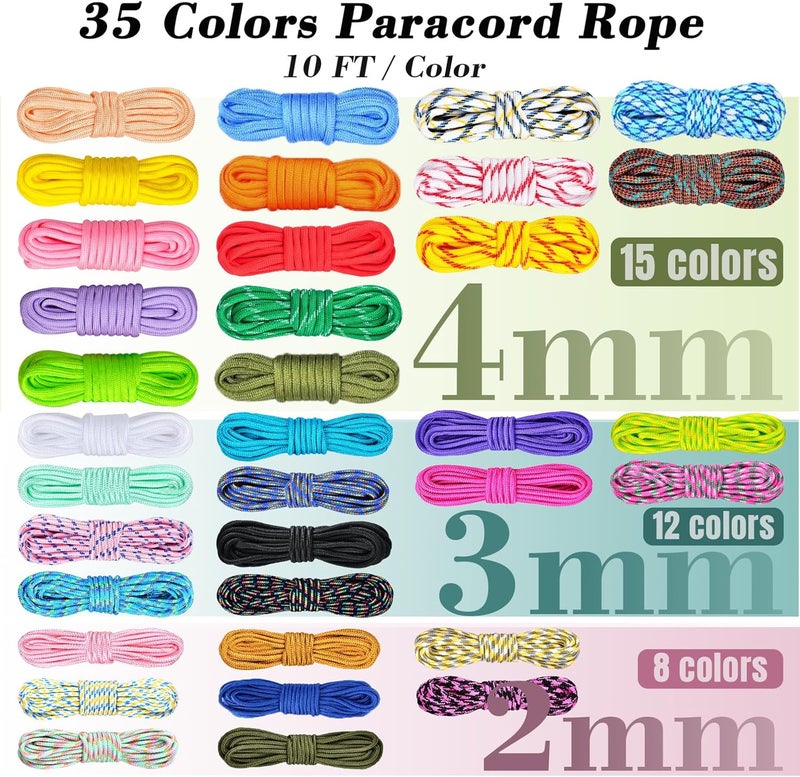 WEREWOLVES Paracord Bracelet Jig Kit - 4MM, 3MM, 2MM Parachute Combo Kit, 10FT Rope Complete Accessories and Paracord Jig Bracelet Maker (Candy, 10FT-35 Color) - Image 2